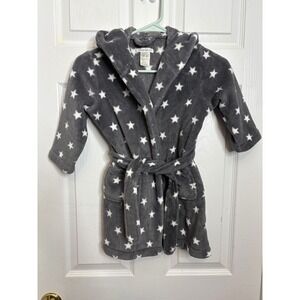 Pottery Barn Kids Gray Star Plush Hooded Bath Robe Size 2T-3T Cozy A1